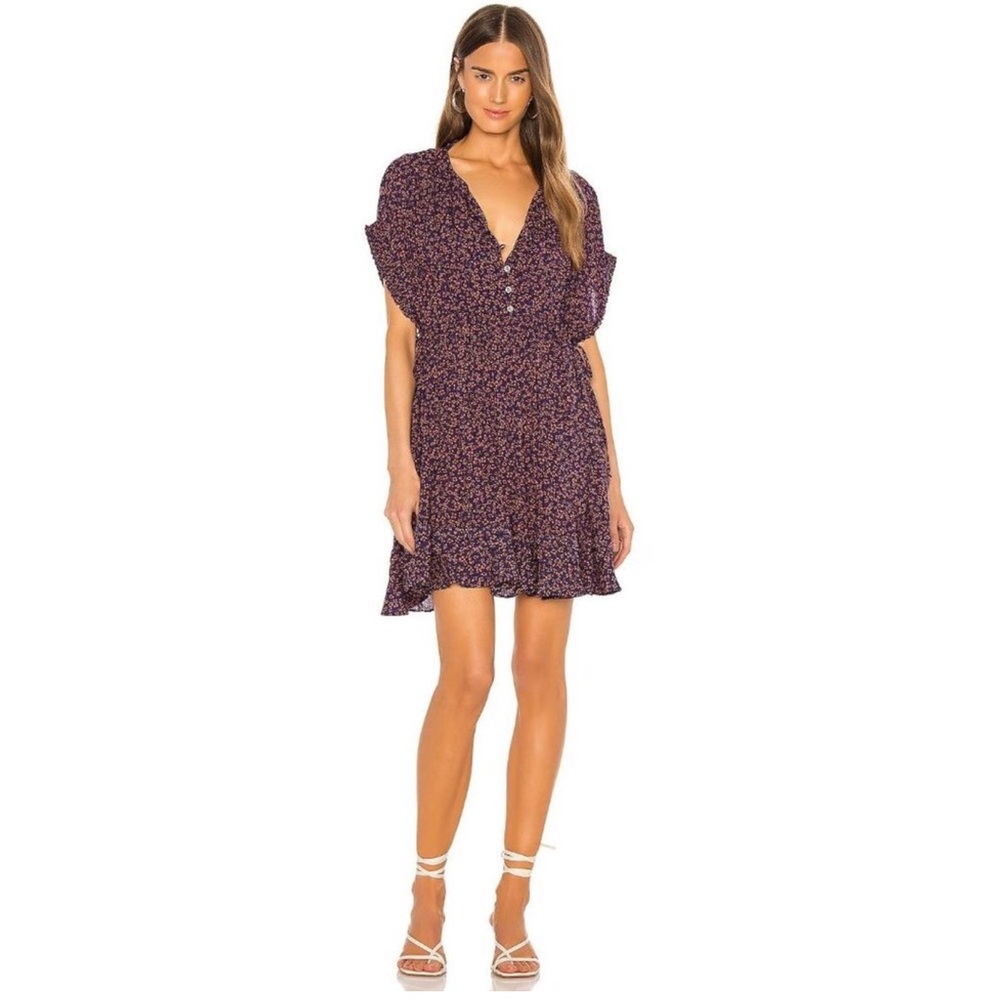 Mini Floral V-Neck Dress in Plum